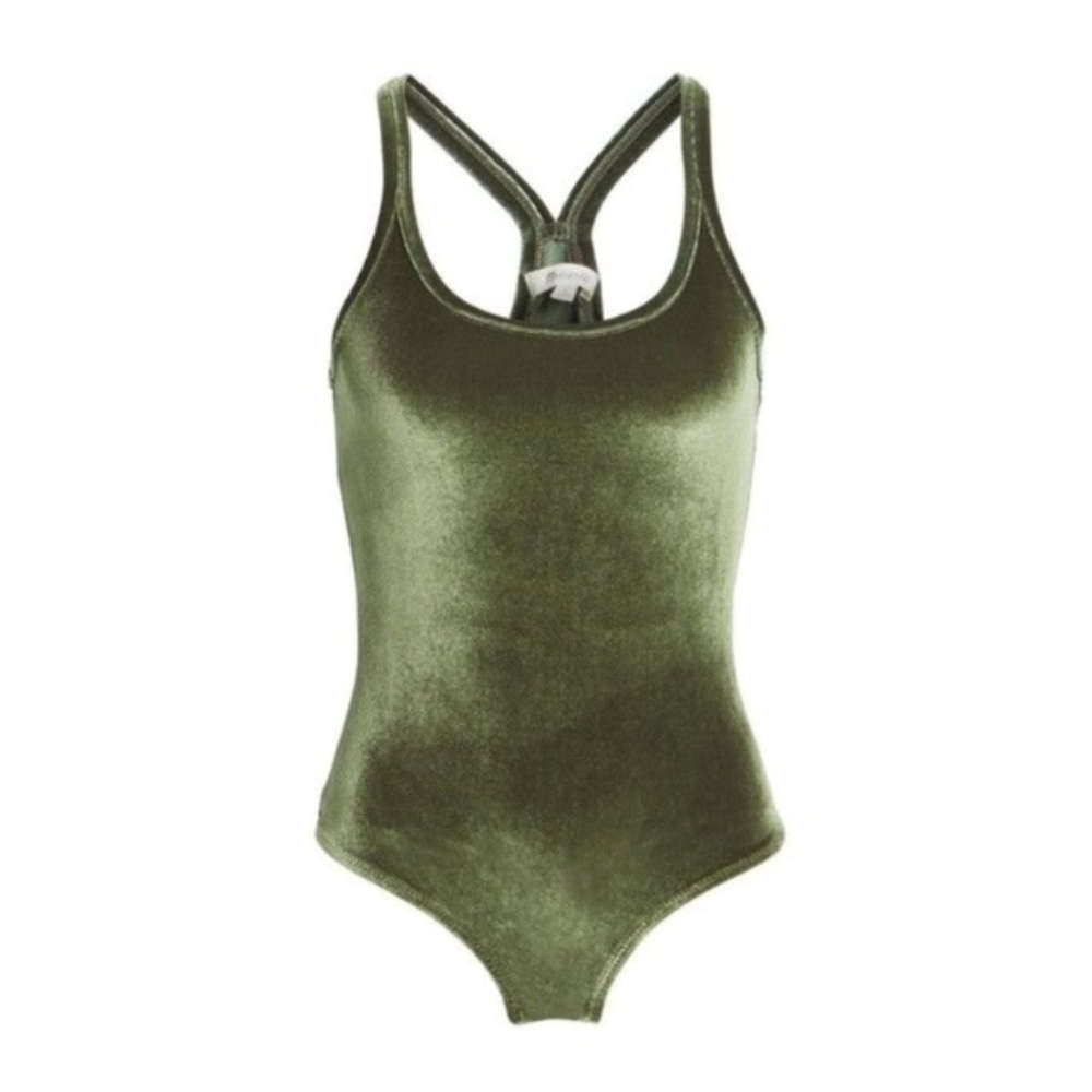 xs madewell velvet racerback bodysuit green